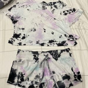 Hard Tail Tie-Dye Athletic Shorts Set in Black, White & Lavender